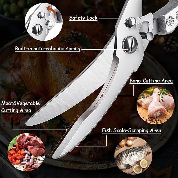 Dreach Reach Heavy Duty Poultry Shears with Serrated Edge - Kitchen Scissors For Chicken, Bone, Meat, Turkey, Fish - No Rust, Spring Loaded, Stainless Steel DreamReach