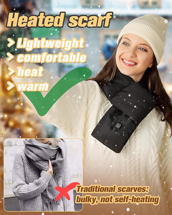 Eventek Rechargeable Heated Scarf for Women & Men - Electric Heated Neck Warmer with 5500mAh Battery, Up to 10 Hours Heating for Cold Weather, Neck Pain Relief, Skiing, Outdoor Activities(Black) EVENTEK