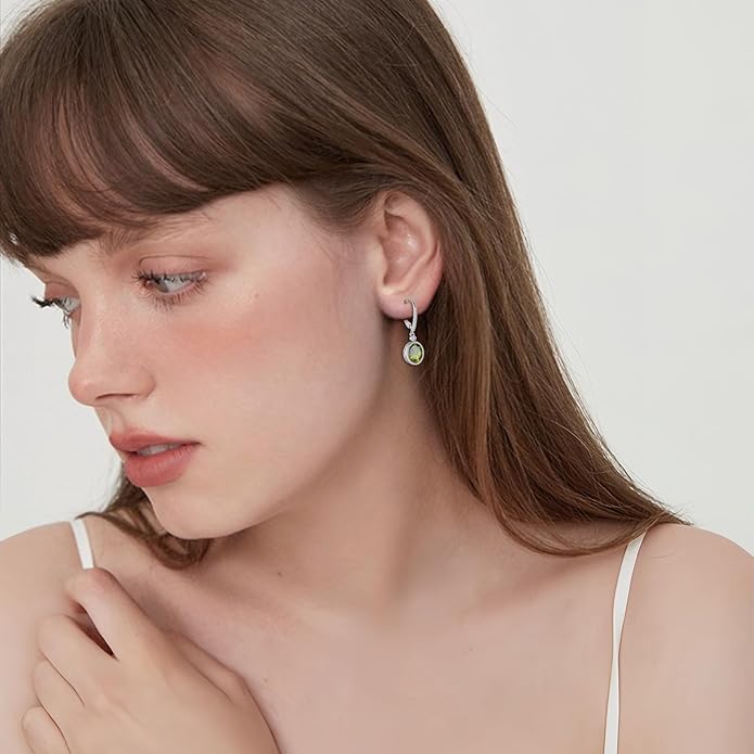 FJ Oval Cut Dangle Drop Earrings 925 Sterling Silver Leverback Earrings Birthstone Jewelry Gifts for Women FJ