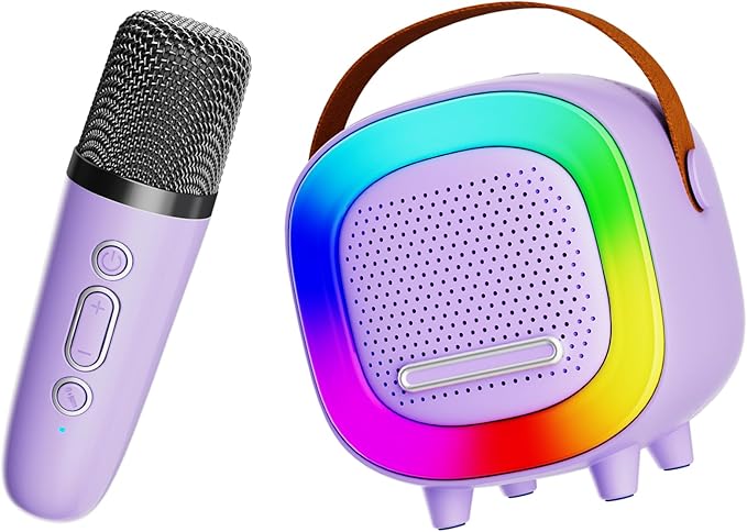 Mini Karaoke Machine Speaker for Kids Adults, Portable Bluetooth with 1 Wireless Microphones, Children's Day Birthday Gift Ideas for Toys for Teens Boys and Girls Aged 4, 5, 6, 7, 8, 9, 10, 11, 12+ Kick Boosters