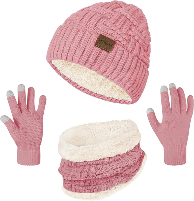 Loritta 3-Pieces Winter Hat Neck Warmer Touchscreen Gloves Set Knit Thick Scarf Beanie Hats Scarves Set Gifts for Women Loritta