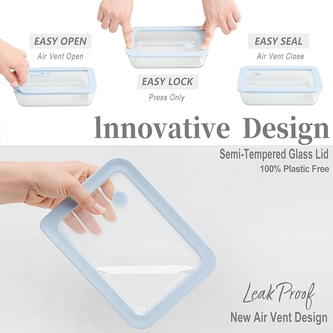Urban Green Glass Food Container Set with Silicone Glass Lid, 3 Pack, Square Shape, Airtight, LeakProof, 100% Plastic Free, Meal Prep Food Storage Containers LiveaLifeEasierandGreener