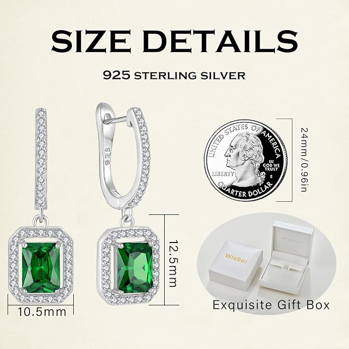 Women's Solitaire Dangle Drop Earrings 925 Sterling Silver Pure Square Huggie Earrings Hoop Dangle Drop Earrings Jewelry Gift WisbalJewelry