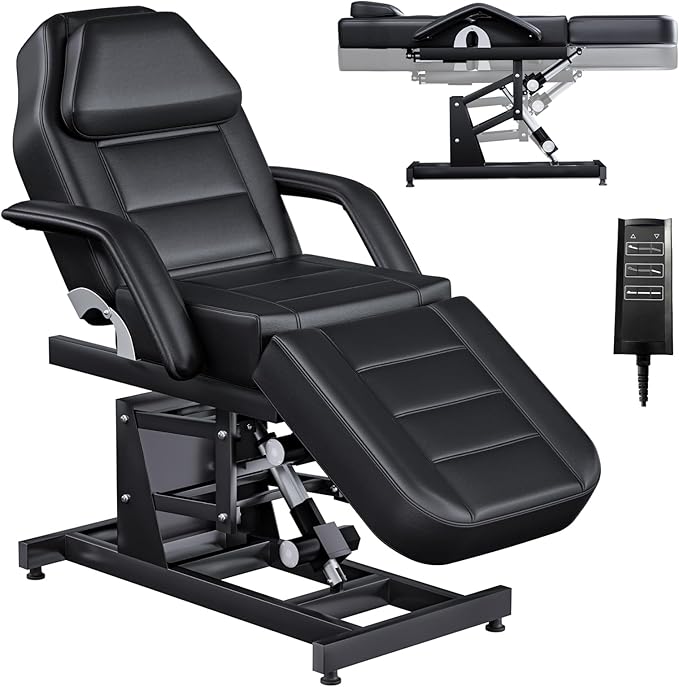 Stationary Massage Table with Memory Foam, Massage TattooTable with Adjustable Height, Facial Bed for Esthetician, PU Leather for Physical Therapy & Spa (Metal/ 3 Molds-1-Black, 40''L x 21''W) Kick Boosters