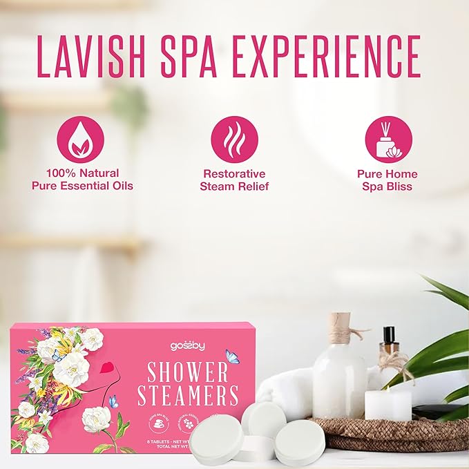 Shower Steamers Aromatherapy GOSSBY 8 Pack - Gifts for Women, Birthday Gifts for Her, Home Spa, Self Care, Relaxation, Natural Essential Oils - Elegant Bloom Style Gossby