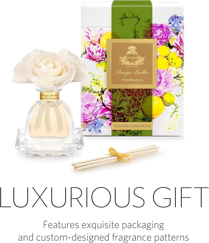 Agraria Monique Lhuillier Tomato Oakmoss PetiteEssence Fragrance Reed Diffuser, 1.7 Oz, Fresh Alluring Sola Flower Earthy Scent Diffusers for Home AgrariaHome