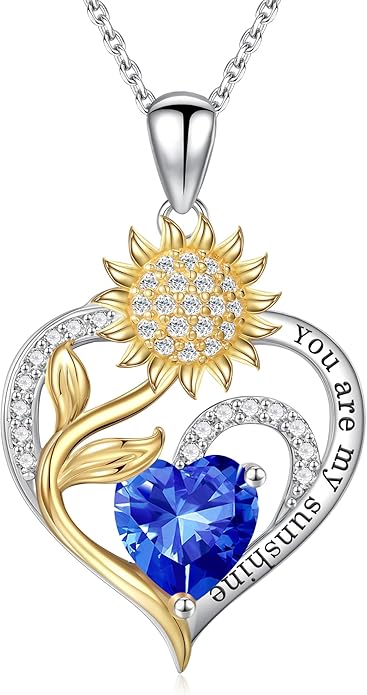 Iefil Christmas Gifts for Women Wife - Sunflower Birthstone Necklace for Women, Anniversary Birthday Gifts 925 Sterling Silver Heart Pendant You Are My Sunshine Jewelry for Girlfriend Mom Daughter IEFIL