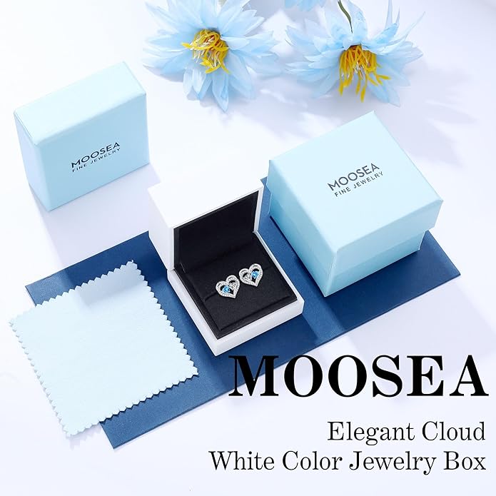 MOOSEA Christmas Gifts for Women - 925 Sterling Silver Heart Earring Anniversary Birthday Gifts for Women Wife Girlfriend Mom Birthstone Moissanite Jewelry Gift MOOSEA