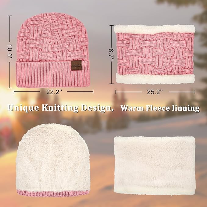 Loritta 3-Pieces Winter Hat Neck Warmer Touchscreen Gloves Set Knit Thick Scarf Beanie Hats Scarves Set Gifts for Women Loritta