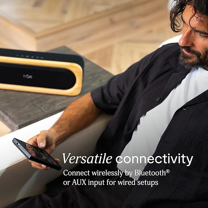 House of Marley Get Together 3 Bluetooth Speaker, 10Hr Playtime, USB-C Fast Charging, EQ Sound Modes, Ambient LED Light, 30m Wireless Range, Bamboo & Rewind Fabric Design (Signature Black) HouseofMarley