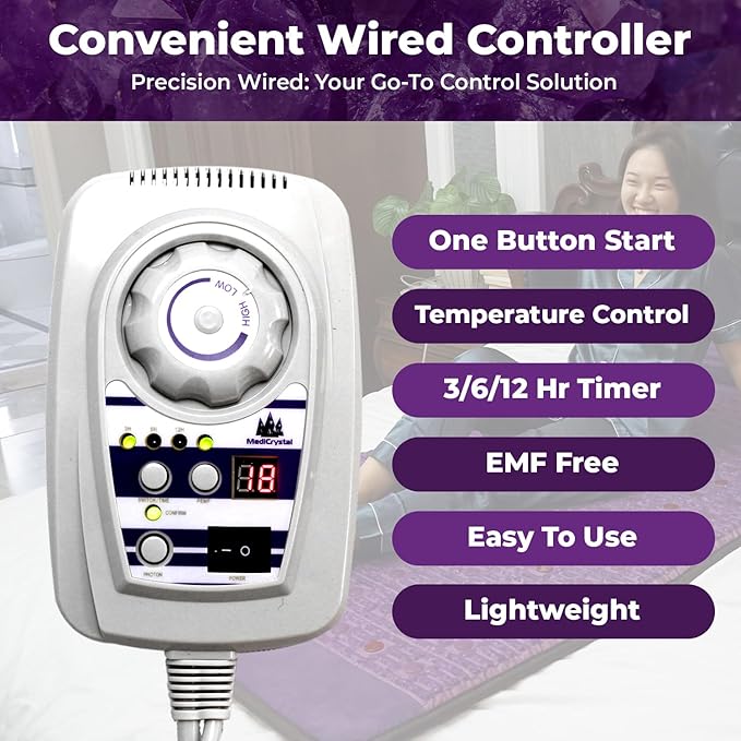 MediCrystal Far Infrared Amethyst Mat - Natural Agates + Photon Red Lights - FDA Registered Manufacturer - Negative Ion - FIR Heating Pad (Midsize 60" L x 24" W) MediCrystal