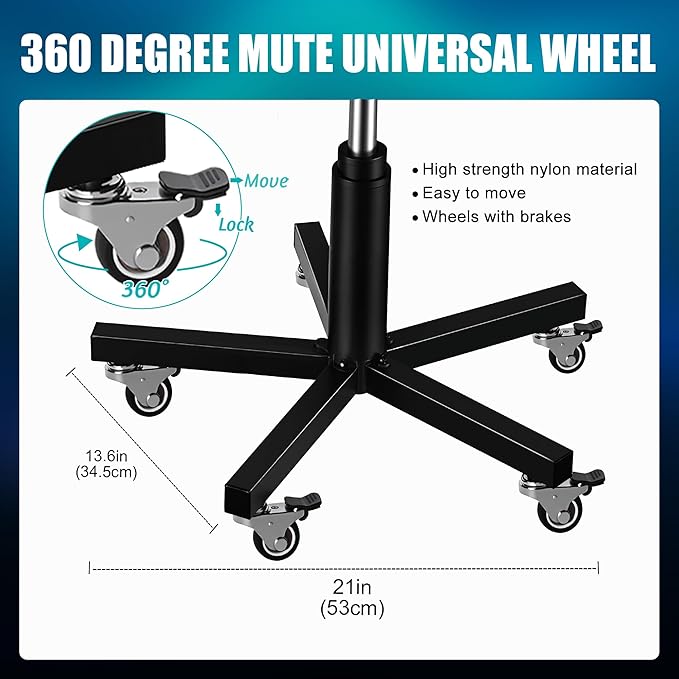 POARMEEY Polygonal Rolling Stool with Wheels Heavy Duty Swivel Stool with Hydraulic Hight Adjustment for Tattoo Salons Spas and Homes POARMEEY