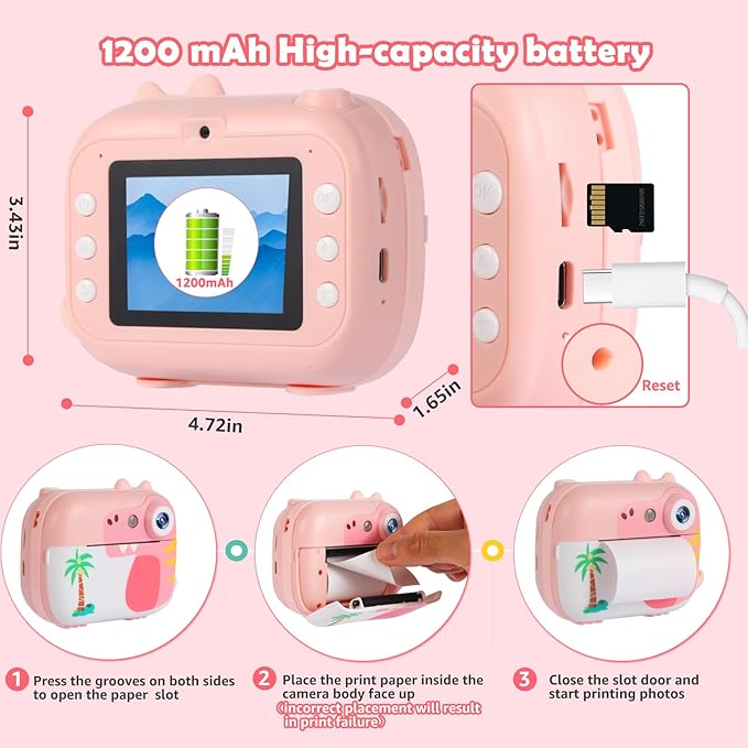 Kids Camera Instant Print,Children Digital Camera Toys with HD Video for Kids Aged 3-12,Christmas Birthday Festival Present for Girls Boys,with 7 Rolls Instant Paper,M3 ARNSSIEN