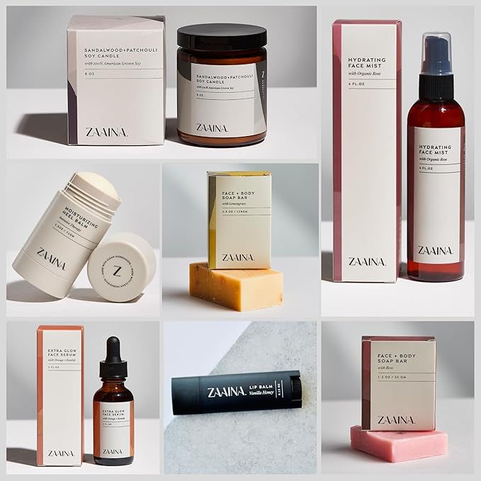 ZAAINA Spa Gift Basket for Women – Luxury Self Care Kit with Face Mist, Glow Serum, Soaps, Lip Balm & Candle – Natural Pampering Care Package for Women – Birthday & Relaxation Spa Basket (Premium Set) ZAAINA