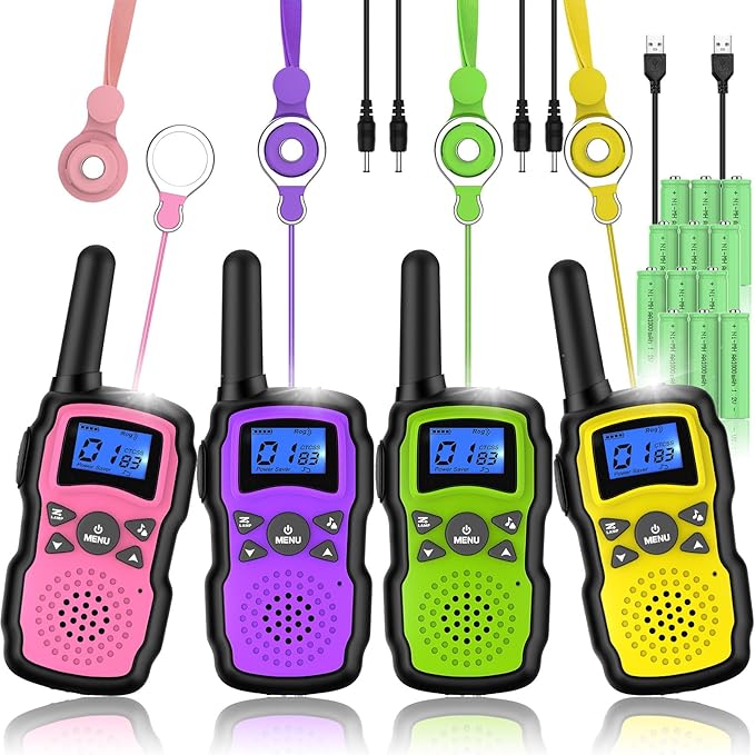 Wishouse Walkie Talkies for Kids Rechargeable 4 Pack,Walky Talky for Adults 2 Way Radio with 2 USB Chargers 12000mAh Battery,Camping Games Toy Birthday Halloween Xmas Gift for Children Family WisHouseWALKIETALKIESFORTHEENTIREFAMILY