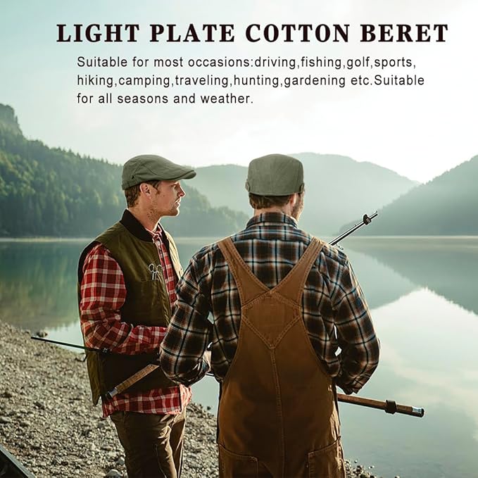 Newsboy Hats for Men Flat Cap Cotton Adjustable Breathable Irish Cabbie Ivy Driving Hunting Hat Xinveen