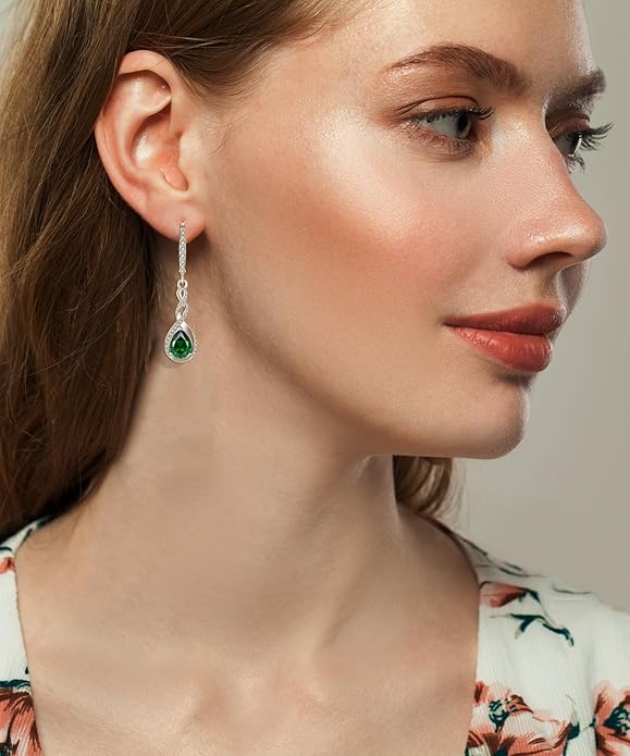 Fahonie Sterling Silver Long Drop Earrings with Cubic Zirconia Leverback Dangle Earrings Infinity Knot Birthstone Jewelry Gifts for Women FahonieJewelry