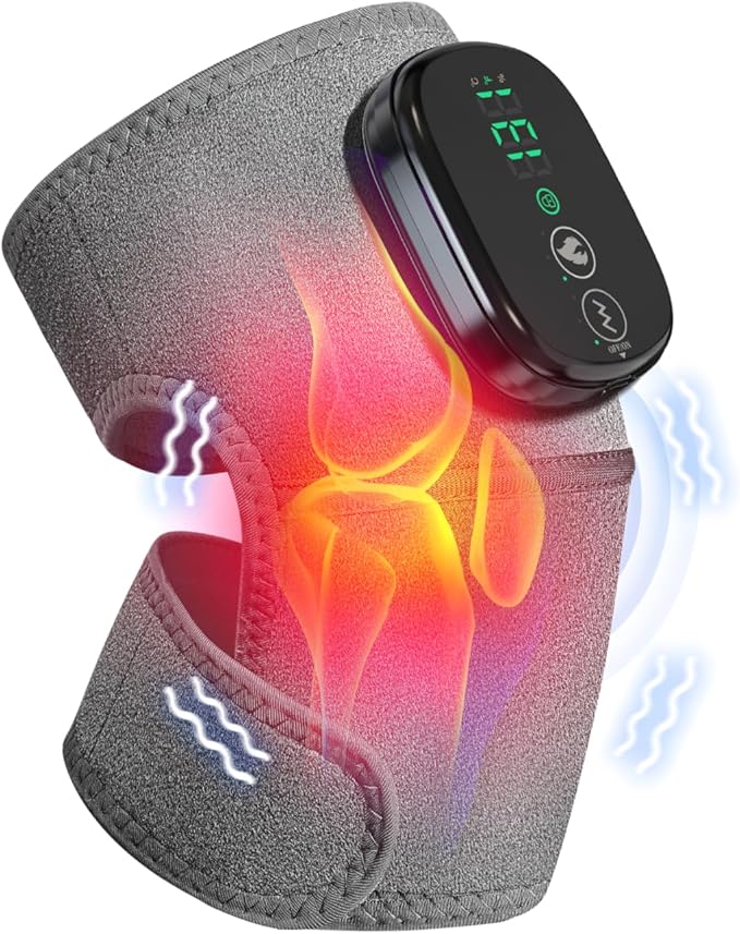 Heated Knee Massager, Foot Massager with Heat, Shoulder Massagers with Heat, Knees Warmers Wrap, 3-in-1 Vibration Heating Pad for Knee, Shoulder, and Elbow, Adjustable Size, Gifts for Dad Mom (Grey) Kick Boosters