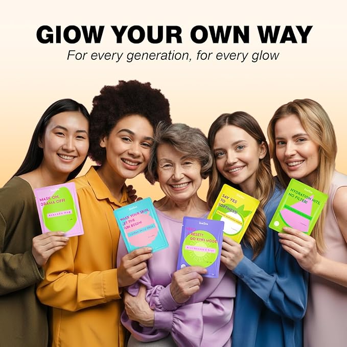 ZealSea Clean Beauty Face Masks Skincare, Minimalism 15 Ingredients Sheet Mask, Deep Hydration Facial Mask for Bouncy & Glowing, Sleepover Spa Party Supplies, Women Teen Girl Gifts Trendy Stuff, 7Pack ZealSea