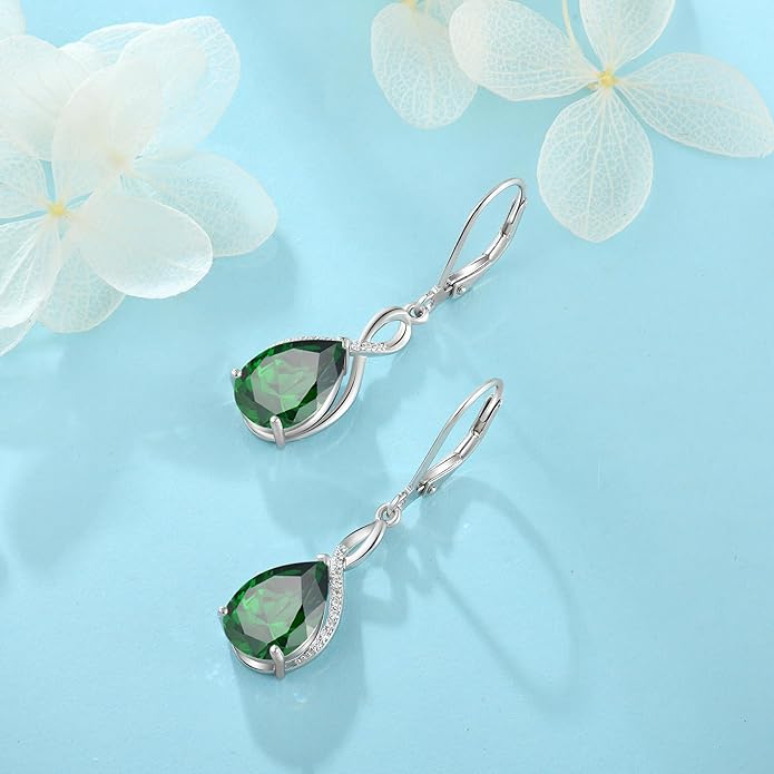 Earrings for Women 8x12mm Birthstone Sterling Silver Infinity Dangle Drop Leverback Earring EJARY