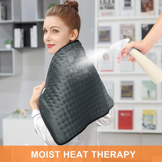 Deepsoon Heating Pad,Electric Heating Pads for Back,Neck,Abdomen,Moist Heating Pad for Shoulder,Knee,Arms,Legs,Dry/Moist Heat & Auto Shut Off,Christmas Gifts for Men and Women,Dark Gray,33x17 Inch Deepsoon