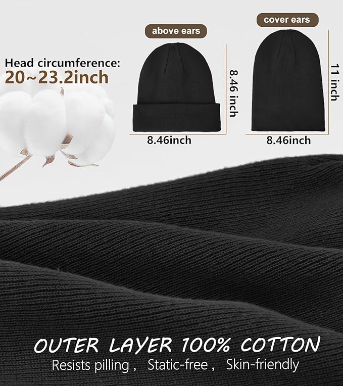 Winter Fleece Lined Beanie for Men Women, 100% Cotton Knit Thick Warm Beanies Hat, Cuffed Fisherman Hats Ski Skull Cap Simapu