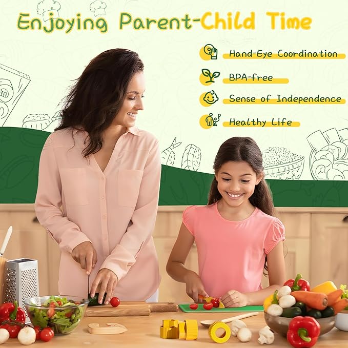 Montessori Kitchen Tools for Toddlers,Kids Knife for Real Cooking,Toddlers Knife Set with Storage Box Kids Safe Knives Children Cutting Set for Girl Boy,Montessori Toys for Kitchen Set -Green Lullulii