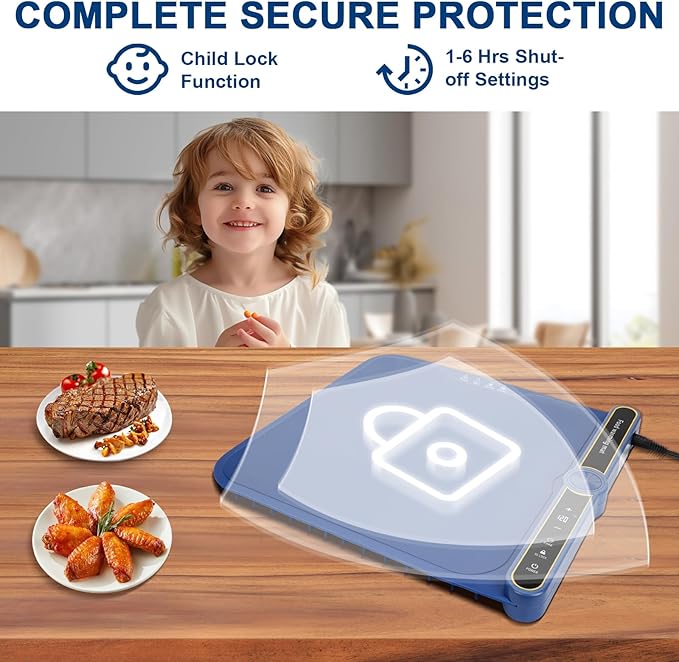 Warming Mat for Food -Food Warmers for Parties Buffet, Electric Warming Tray Full Surface Even Heating with 9-Level Temp Adjustable & 6H Auto Timer, Roll-Up Silicone Heating Pad for Home Travel (Blue) Sweetone