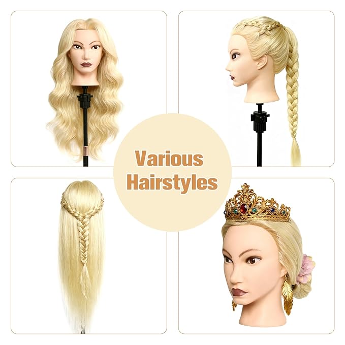 MYSWEETY Mannequin Head Human Hair, 26" Cosmetology Mannequin Head with 80% Human Hair, Doll Head for Hair Styling with Clamp Holder and Tools (White) MYSWEETY