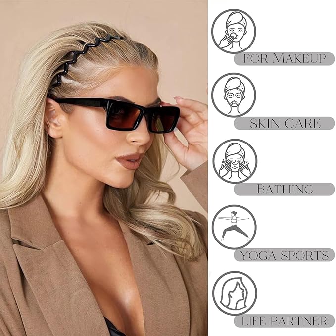 6 PCS Zig Zag Headbands Plastic Wavy Hair Head Band Comb with Teeth Hoop Accessories for Women Men Girls, Classic Black&Retro Leopard Kick Boosters