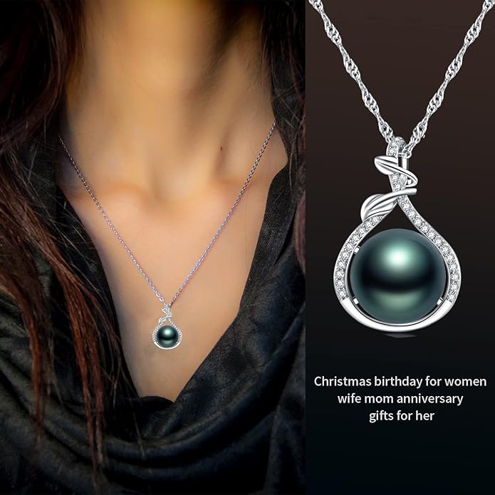 Tahitian Black Pearl Necklace - Mom's Day Gifts for Women: Anniversary, Christmas, Birthday Jewelry NONNYL