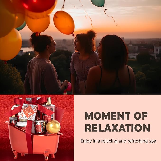 Christmas Spa Gift Set For Women, Birthday Gifts for Her, Spa Gift Basket for Women, Red Rose Bath and Body in Floral Scents Bath Kits, Home Spa Gift Basket, Bath Spa Kit for Mothers day Bath Lotion SaintRoy