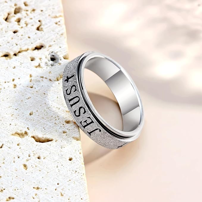 OreilleStar Fidget Spinner Anxiety Ring for Women: Fidget Toys Adults Cute Jesus Thumb Ring Stainless Steel Gold Silver Size 5 6 7 8 9 10 (Silver, 6)