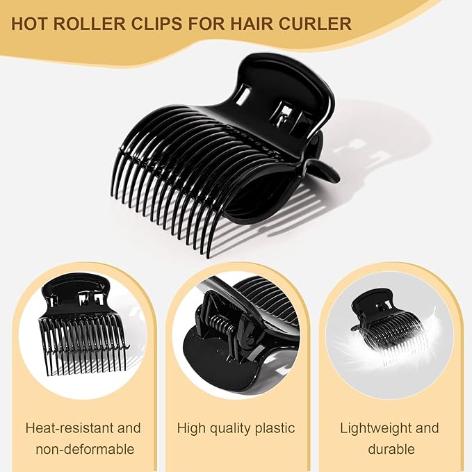 Hot Roller Clips -10PCS Hair Roller Clip - Hair Curler Claw Clip - Replacement Roller Clips for Women Girls Hair Section Styling - Black