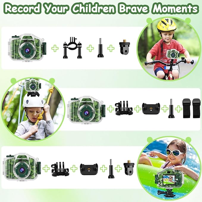 DEKER Waterproof Camera for Kids, Christmas Birthday Gifts for Boys Girls 3-12 Year Old, Mini HD Toddler Digital Video Children Travel Camcorder, 2 Inch IPS Screen with 32GB Card (Green) DEKER