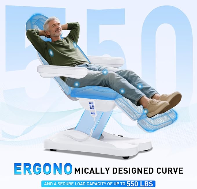 Stationary Massage Table with Memory Foam, Massage TattooTable with Adjustable Height, Facial Bed for Esthetician, PU Leather for Physical Therapy & Spa (Metal/ 3 Molds-White, 44.7''L x 22''W) Kick Boosters