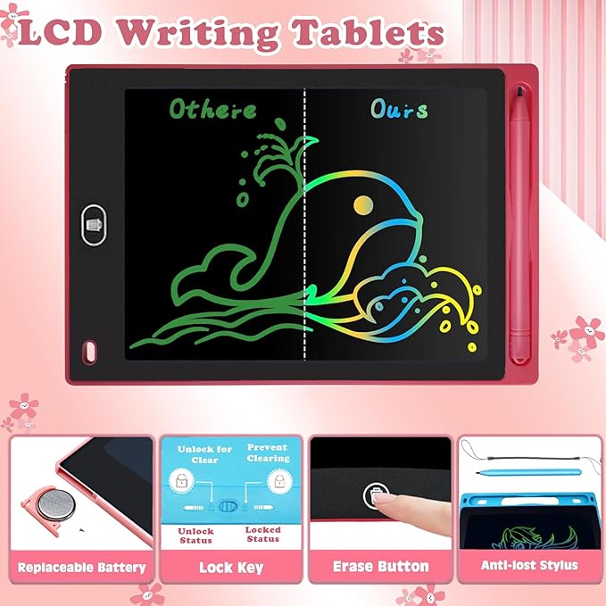 4 Pack LCD Writing Tablets for Kids, 8.5 Inch, Toddler Toys Colorful Doodle Board Birthday Gifts for Ages 3-8 Boys Girls Drawing Tablet for Learning and Education (Blue Pink Red Black) Yidedraw