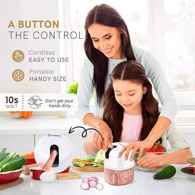 EASYSPEED Electric Garlic Chopper 1Cup, Mini USB Charging Wireless Food Processor with 304 Stainless Steel, 2 Sharp Blades, Portable Kitchen Meat Grinder for Onion, Garlic, Ginger, Chili EASYSPEEDSL