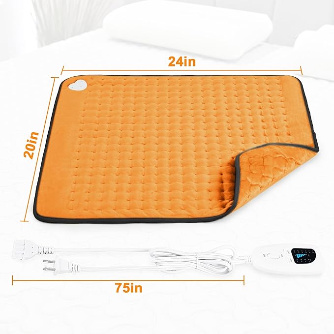 Deepsoon Heating Pad,Electric Heating Pads for Back,Neck,Abdomen,Moist Heating Pad for Shoulder,Knee,Arms,Legs,Dry/Moist Heat & Auto Shut Off,Birthday Gifts for Men and Women,Orange Black,24x20 Inch Deepsoon