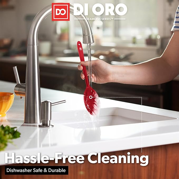 DIORO Silicone Mixing & Serving Spoons - Large Heat-Resistant Non Stick Utensils Big Solid & Slotted Basting & Stirring Spoons - Dishwasher Safe (2pc, Red) DIORO