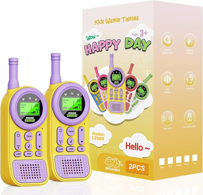 Walkie Talkies for Kids Toys: Toys for 3-12 Year Old Boys Girls - 22 Channels 2 Way Radio Toy with Backlit LCD Flashlight - 3 Miles Range for Outside/Camping/Hiking (2-Pack) Ptnerbeh