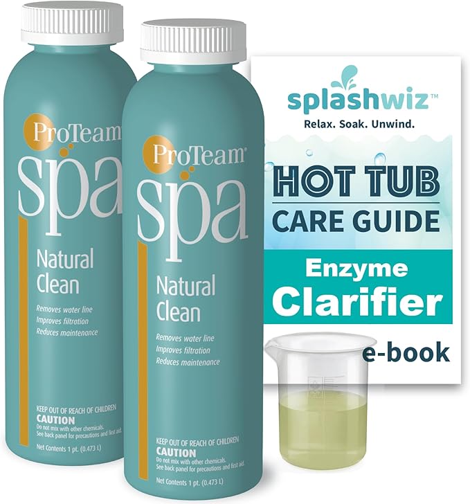 Proteam Spa Natural Clean - All Natural Hot Tub Water Clarifier Hot Tub Clarifier - Spa Enzymes for Hot Tub with SplashWiz Hot Tub Chemicals Care Guide - Made in USA (1 pt) (2 Pack) SplashWiz%E2%84%A2
