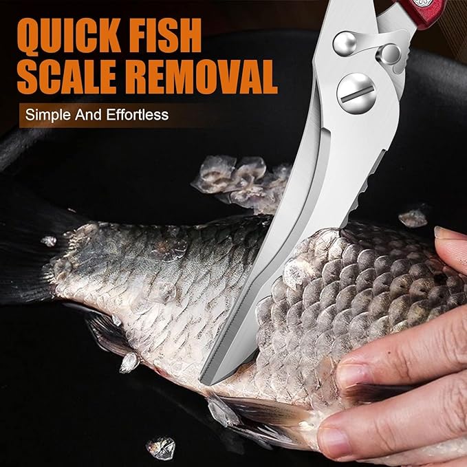 Poultry Shears, Red Heavy Duty Kitchen Shears with Serrated Edge, No Rust Spring Loaded, Multipurpose Stainless Steel Kitchen Scissors for Chicken Meat, Turkey, Fish, Christmas Gifts for Men Women DreamReach