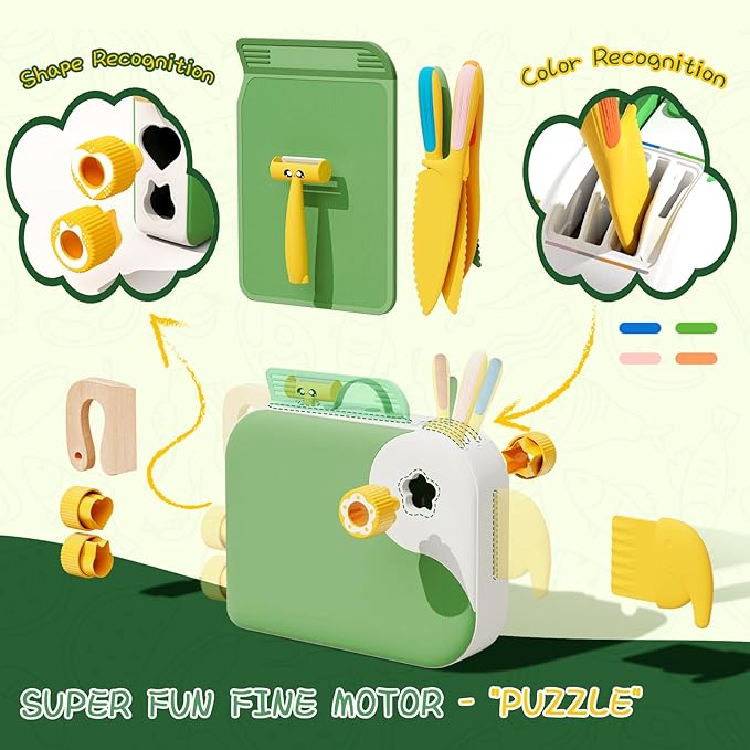 Montessori Kitchen Tools for Toddlers,Kids Knife for Real Cooking,Toddlers Knife Set with Storage Box Kids Safe Knives Children Cutting Set for Girl Boy,Montessori Toys for Kitchen Set -Green Lullulii