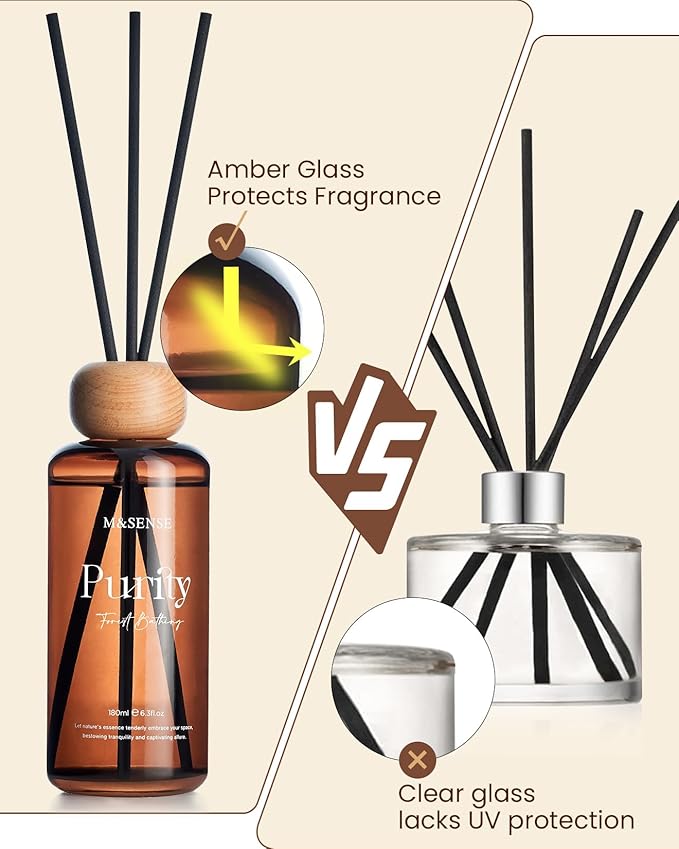 M&SENSE Orange Blossom Reed Diffuser: 6.3 fl oz Non-Toxic Aroma Set with Sticks, Light & Subtle Fragrance, Long-Lasting Natural Essential Oil Gifts for Bedroom, Shelf Decor & Small Spaces MSENSE