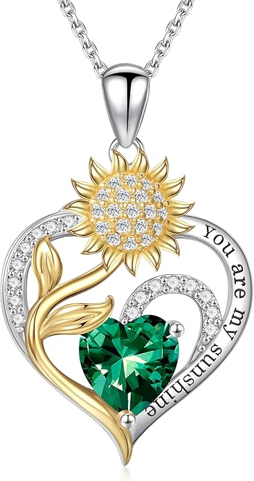 Iefil Christmas Gifts for Women Wife - Sunflower Birthstone Necklace for Women, Anniversary Birthday Gifts 925 Sterling Silver Heart Pendant You Are My Sunshine Jewelry for Girlfriend Mom Daughter IEFIL