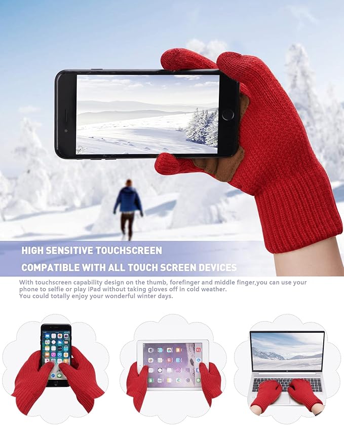 Womens Winter Warm Beanie Hat Long Neck Scarf Touchscreen Gloves Set Knit Skull Caps Pompom Fleece Gifts FZFANTASTICZONE