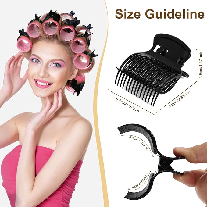 Hot Roller Clips -10PCS Hair Roller Clip - Hair Curler Claw Clip - Replacement Roller Clips for Women Girls Hair Section Styling - Black