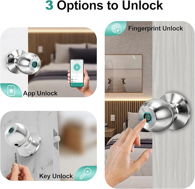 Fingerprint Door Lock, Smart Door Knob, Keyless Entry Door Lock with App Control, Thumbprint Door Knob with Backup Key, Suitable for Home, Bedroom, Apartments, Garage, Office - Sliver UMIKSMARTLOCK