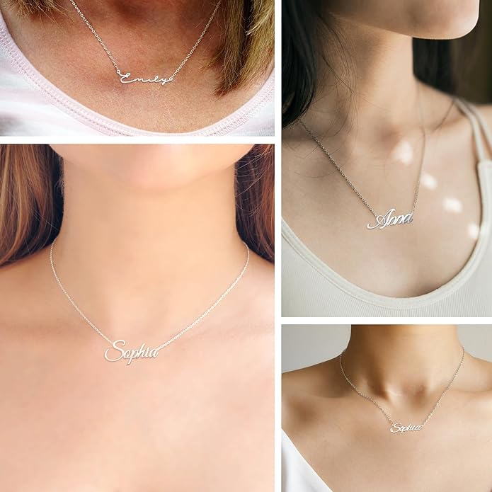Name Necklace Personalized, Custom Made Nameplate Necklace Dainty Sterling Silver Gift for Mother Girlfriend MeMoShe